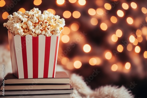 Cozy Living Room with Warm Popcorn and Books