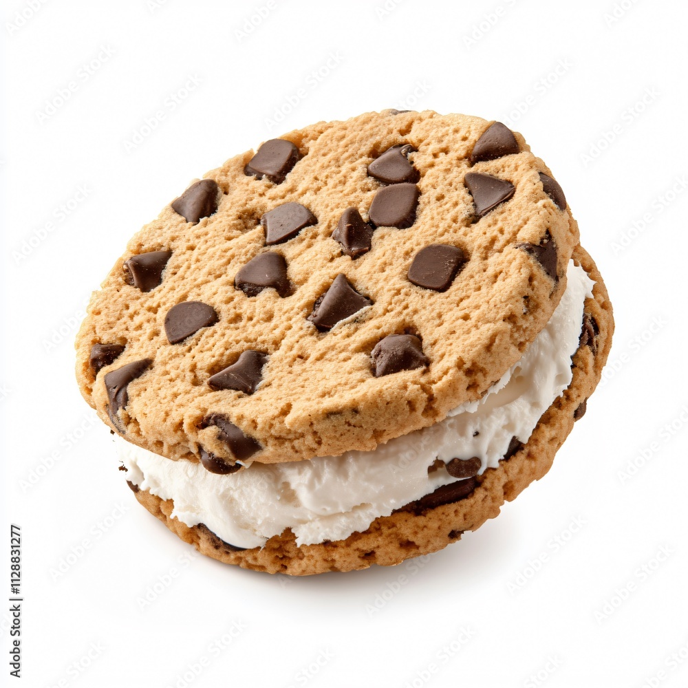 Chocolate Chip Cookie Ice Cream Sandwich on a White Background Chocolate Chip Cookie Ice Cream Sandwich on a White Background