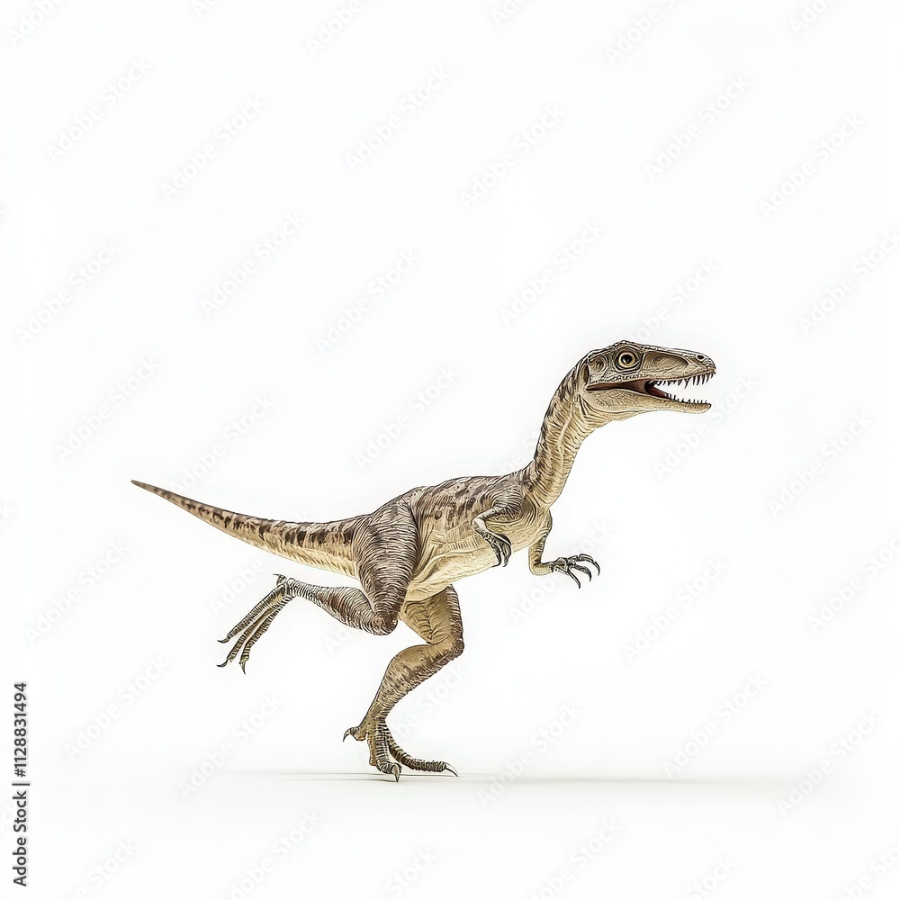 Velociraptor dinosaur, triassic period, mesozoic era, cretaceous period, jurassic period, isolated on white background Velociraptor dinosaur, triassic period, mesozoic era, cretaceous period, jurassic period, isolated on white background