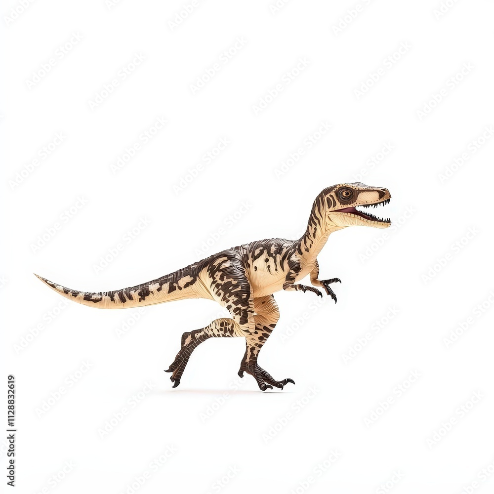 Naklejka premium Velociraptor dinosaur, triassic period, mesozoic era, cretaceous period, jurassic period, isolated on white background