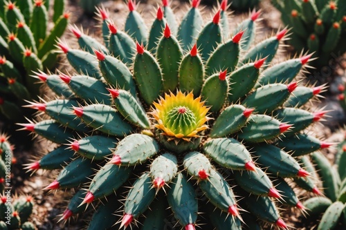 cactus (ferocactus) in the detail select focus, art picture of plant, macro photography of a plant with a small depth of field photo