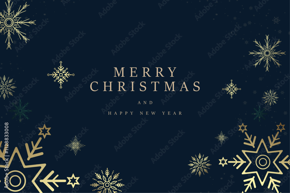 A Happy New Year banner with premium frame for Christmas, Happy New Year vector design. A banner of premium Christmas concepts, gold snow flakes on dark blue background. A Happy New Year banner with premium frame for Christmas, Happy New Year vector design. A banner of premium Christmas concepts, gold snow flakes on dark blue background.