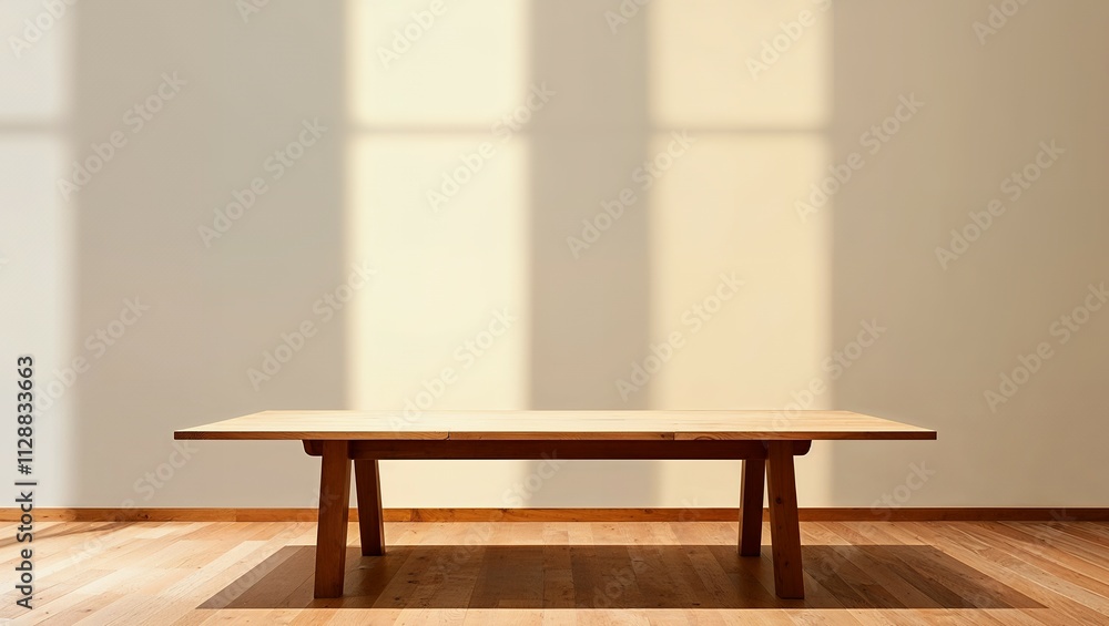background with reflection on the wall with empty wooden table. For display mounting background with reflection on the wall with empty wooden table. For display mounting