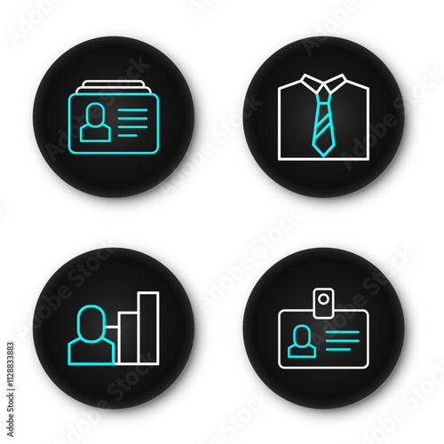 Set line Identification badge, Productive human, Tie and Resume icon. Vector