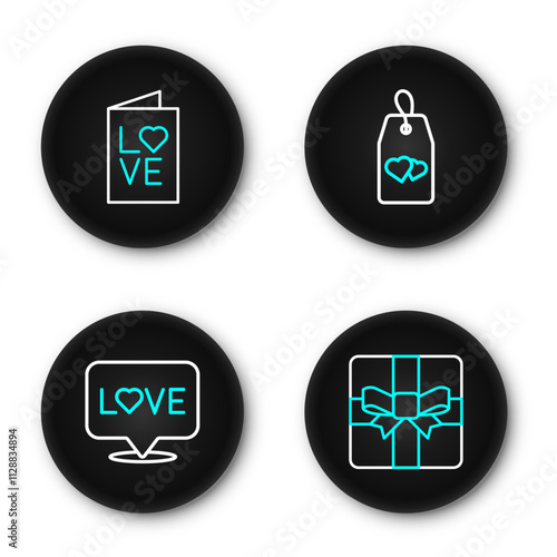 Set line Gift box, Love text, Please do not disturb with heart and Valentines day party flyer icon. Vector