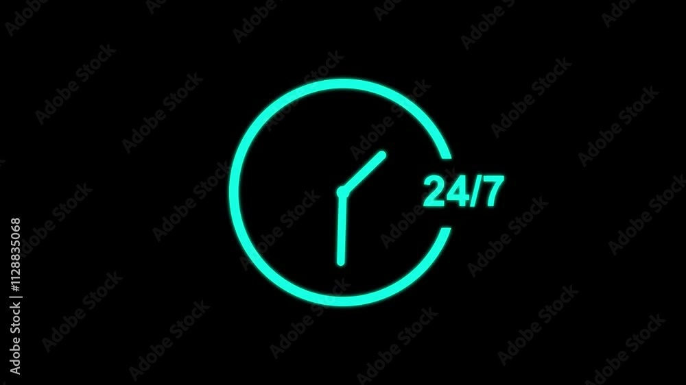 24 hours service symbol animation . 24 hours and 7 days customer support concept. 24 hours service symbol animation . 24 hours and 7 days customer support concept.