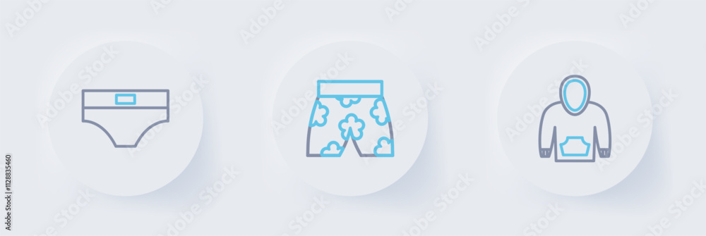 Set line Hoodie, Swimming trunks and Men underpants icon. Vector Set line Hoodie, Swimming trunks and Men underpants icon. Vector