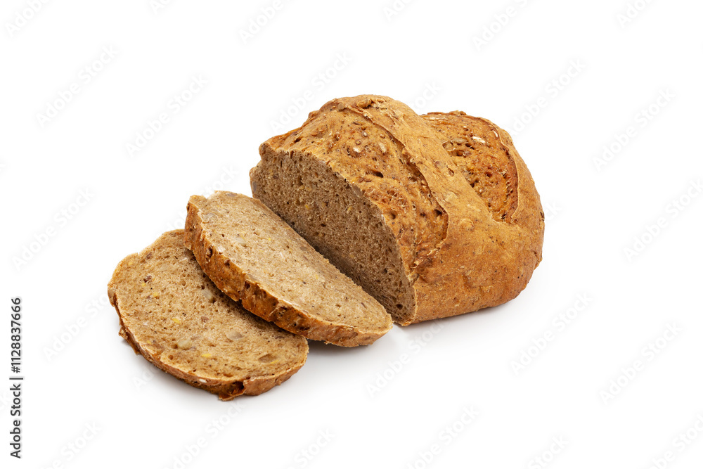 Whole grain bread, sliced, on a white background, isolated. Whole grain bread, sliced, on a white background, isolated.