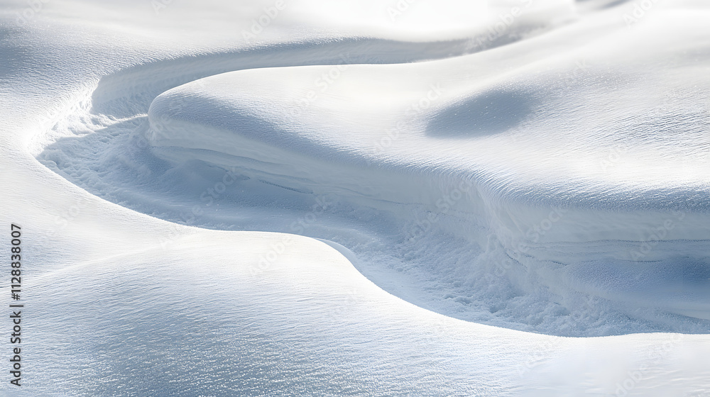 A snowshoe trail winding through a pristine landscape of deep powder snow. A snowshoe trail winding through a pristine landscape of deep powder snow.