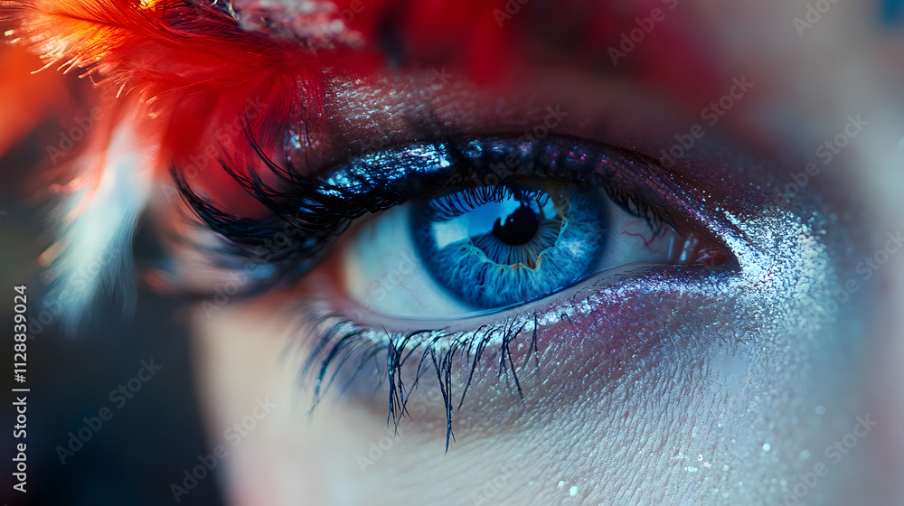 A striking blue eye surrounded by perfectly applied makeup. A striking blue eye surrounded by perfectly applied makeup.
