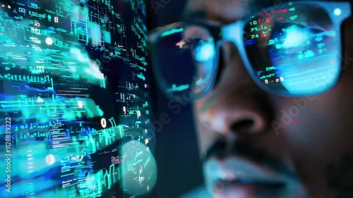 Wallpaper Mural Futuristic reflections: man engages with dynamic digital interface Torontodigital.ca