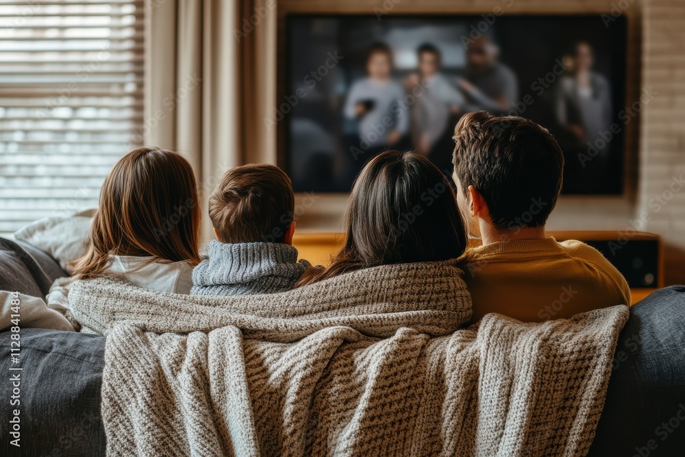 Family bonding time in the cozy living room while watching TV Family bonding time in the cozy living room while watching TV