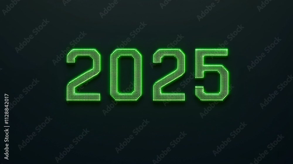 Digital Neon Green Clock Display of Year 2025 Digital Neon Green Clock Display of Year 2025