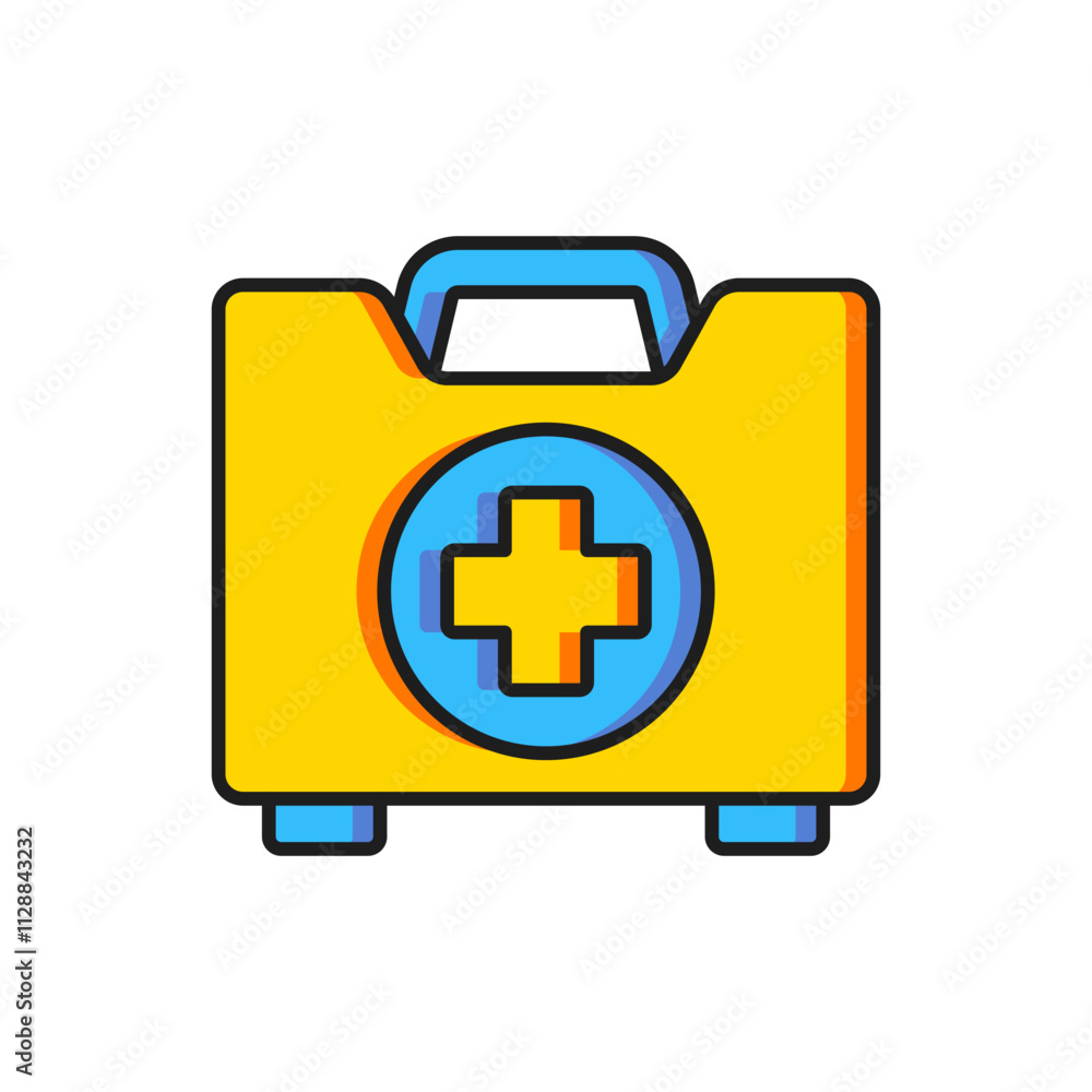 Color First aid kit icon isolated on white background. Medical box with cross. Medical equipment for emergency. Healthcare concept. Flat filled outline style with shadow. Vector Color First aid kit icon isolated on white background. Medical box with cross. Medical equipment for emergency. Healthcare concept. Flat filled outline style with shadow. Vector