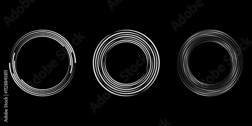 Set of white lines in circle form. Geometric art. Trendy design element for frame, logo, tattoo, sign, symbol, web, social media, prints, posters, template, pattern and abstract background