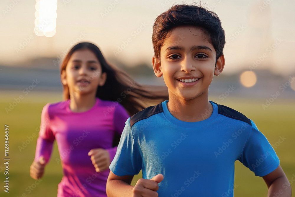 happy indian brother and sister jogging together at park happy indian brother and sister jogging together at park
