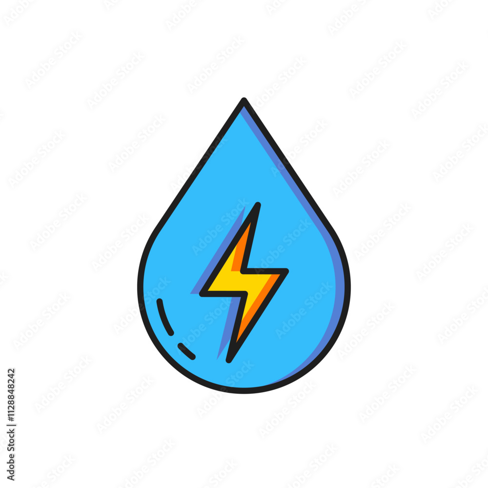 Color Water energy icon isolated on white background. Ecology concept with water droplet. Alternative energy concept. Flat filled outline style with shadow. Vector Color Water energy icon isolated on white background. Ecology concept with water droplet. Alternative energy concept. Flat filled outline style with shadow. Vector