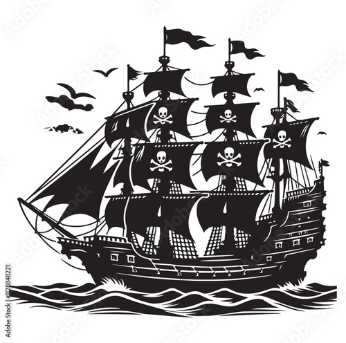 Pirate ship Silhouette vector illustration