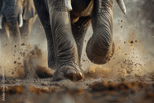 Close up of elephant legs during a charge.