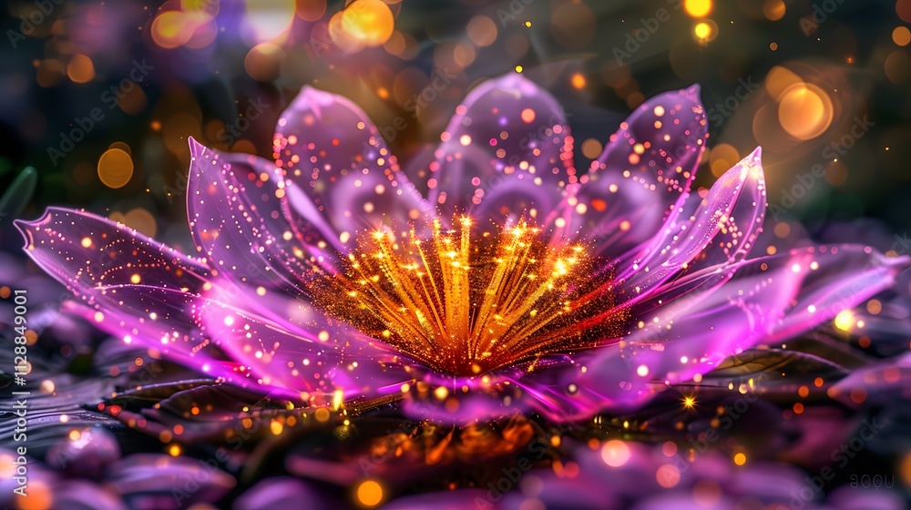 Glowing pink lotus flower with bokeh lights. Glowing pink lotus flower with bokeh lights.