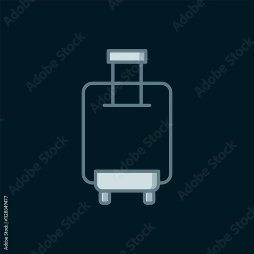 Line Suitcase for travel icon isolated on black background. Traveling baggage sign. Travel luggage icon. Flat filled outline style with shadow. Vector