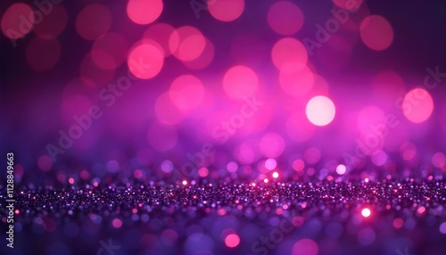 Sparkling purple glitter background with blurred bokeh lights