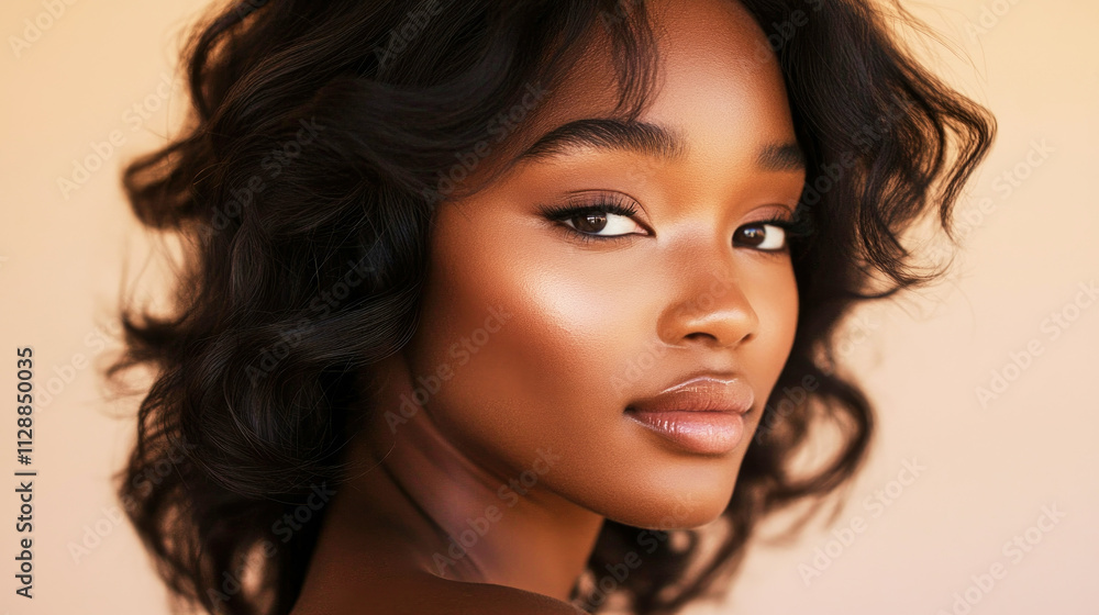 Soft focus portrait featuring a woman with glowing makeup against a mocha mousse background Soft focus portrait featuring a woman with glowing makeup against a mocha mousse background