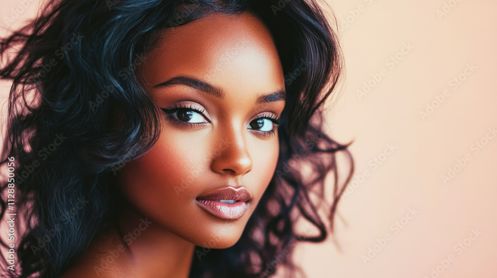 Glow of mocha mousse: A soft focus beauty portrait celebrating radiant skin and tousled hair Glow of mocha mousse: A soft focus beauty portrait celebrating radiant skin and tousled hair