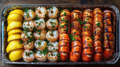 Grilled shrimp and lobster tails platter.