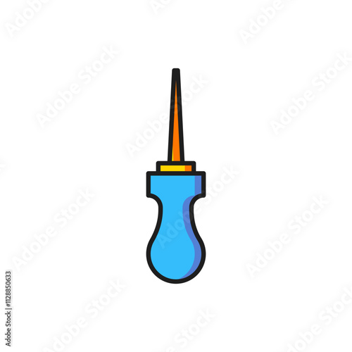 Color Awl tool with wooden handle icon isolated on white background. Work equipment tailor industry. Flat filled outline style with shadow. Vector
