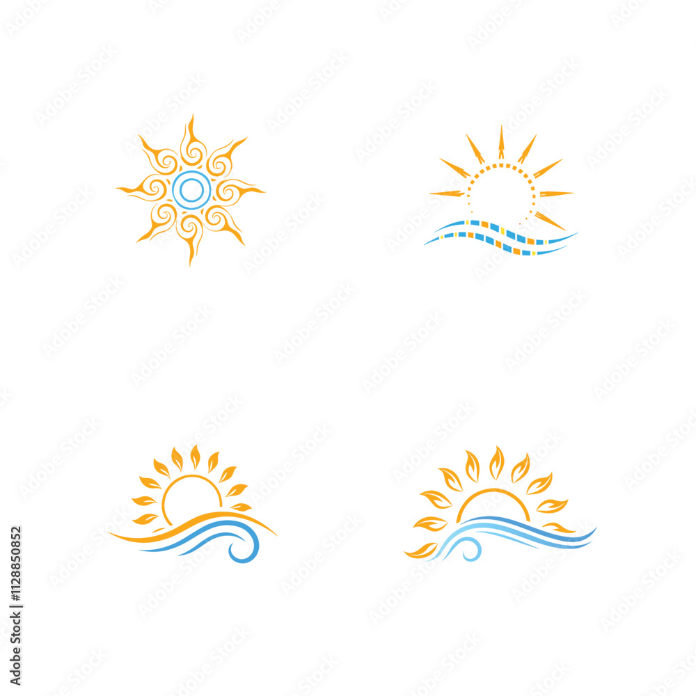 sun and wave logo illustration on white background sun and wave logo illustration on white background