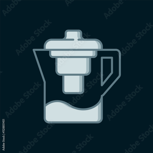 Line Water jug with a filter icon isolated on black background. Flat filled outline style with shadow. Vector