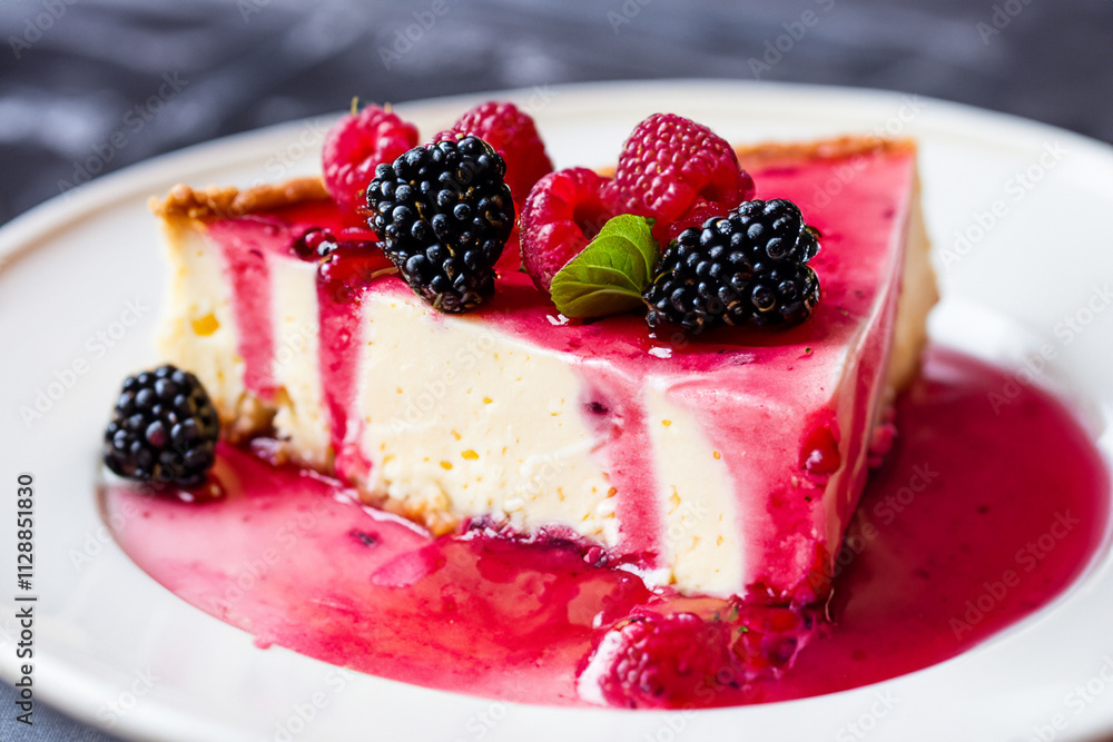 Cheesecake with on a white plate. A plate of cheesecake with berries on it. A plate of white cheesecake with berries and jam lying on it. A plate of cheesecake with berries and white lifestyle. Cheesecake with on a white plate. A plate of cheesecake with berries on it. A plate of white cheesecake with berries and jam lying on it. A plate of cheesecake with berries and white lifestyle.