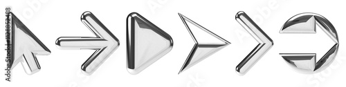 set of chrome silver arrow 3d render photo