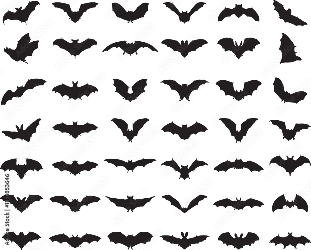 Big set of black silhouettes of bats Big set of black silhouettes of bats