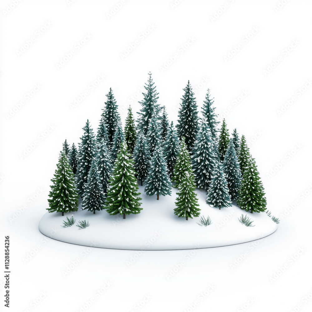 Obraz premium snowy landscape featuring cluster of evergreen trees, creating serene winter scene. snow covered ground enhances tranquil atmosphere of this winter wonderland