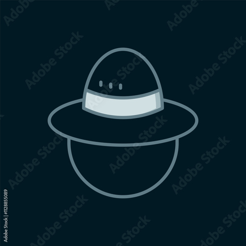 Line Camping hat icon isolated on black background. Beach hat panama. Explorer travelers hat for hunting, hiking, tourism. Flat filled outline style with shadow. Vector