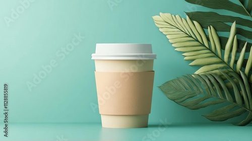 Coffee Cup Tropical Leaves Mockup photo