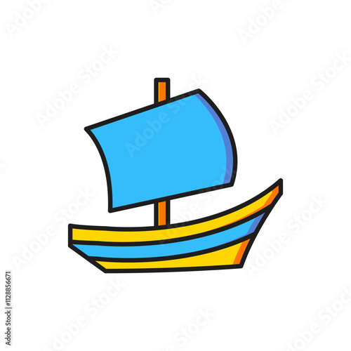 Color Egyptian ship icon isolated on white background. Egyptian papyrus boat. Flat filled outline style with shadow. Vector