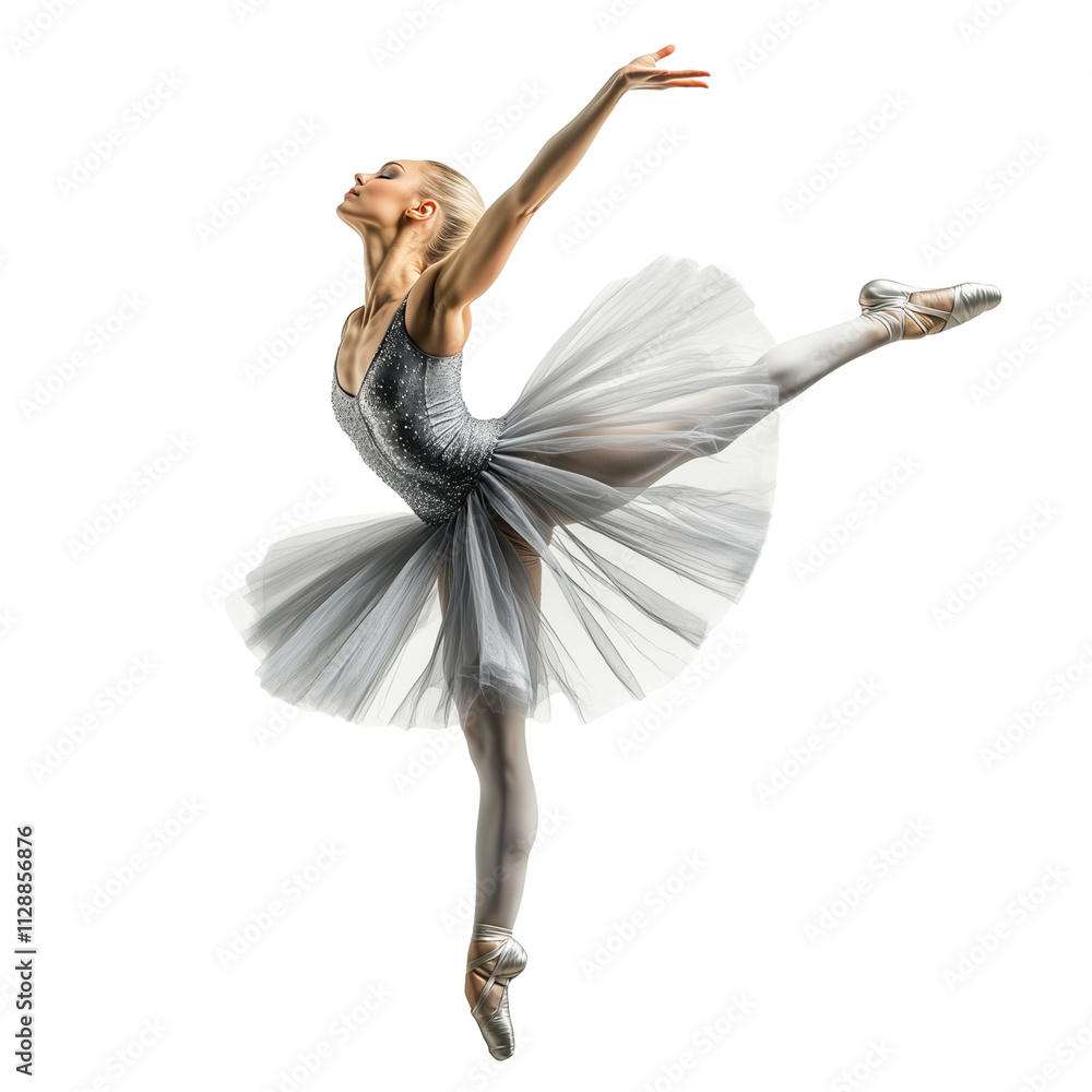 Elegant ballerina mid-leap in silver tutu isolated on transparent background Elegant ballerina mid-leap in silver tutu isolated on transparent background