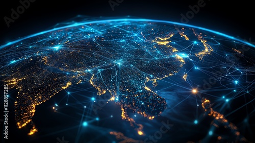 ASEAN nations mapped on a digital globe focus on unity futuristic blend mode over digital network lines