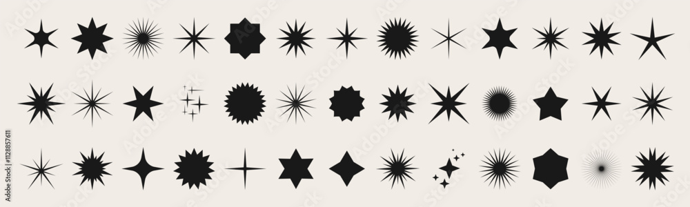 Shining Twinkle Sunburst Shapes collection. Blinking Stars, Sparks and Sparkles. Magic Light flare for design template, poster, banner, brochure. Vector illustration Shining Twinkle Sunburst Shapes collection. Blinking Stars, Sparks and Sparkles. Magic Light flare for design template, poster, banner, brochure. Vector illustration