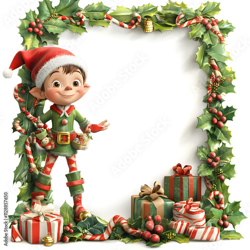 Whimsical Holiday Frame with Elves, Candy Canes, and Christmas Cheer photo