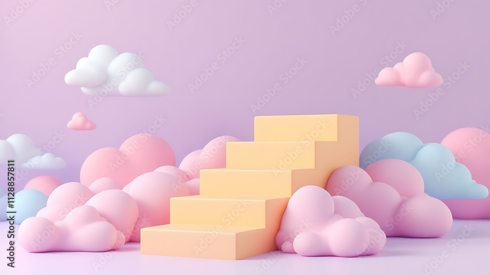3d render of yellow staircase among pink and blue clouds illustration. 3d render of yellow staircase among pink and blue clouds illustration.