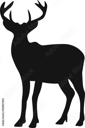 Christmas reindeer, black silhouette on white background, vector isolated christmas card