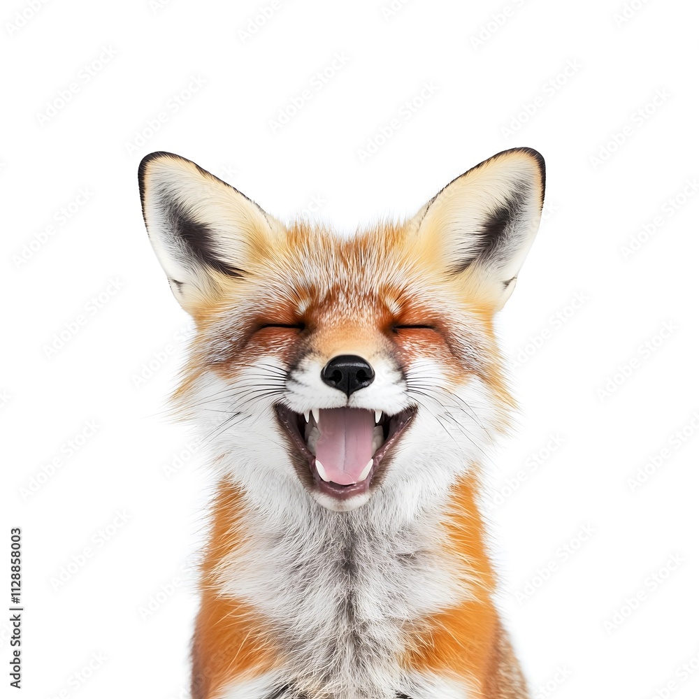 Fototapeta premium Happy Lucky Smiling isolated Playful Furry Fox Wild Animal white background
