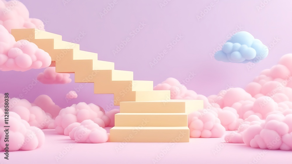 3d render of yellow staircase among pink and blue clouds illustration. 3d render of yellow staircase among pink and blue clouds illustration.