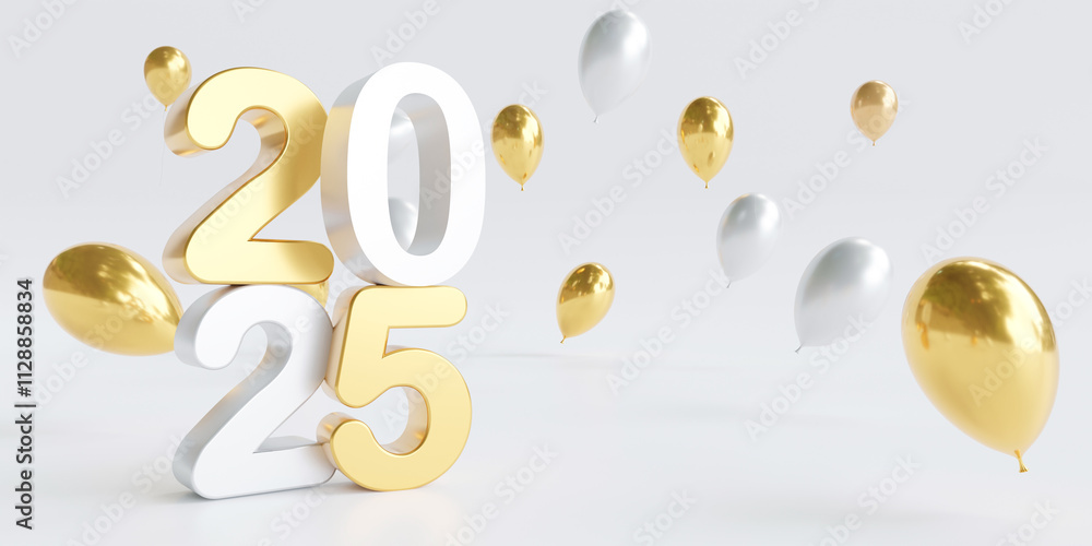 Fototapeta premium numbers 2025 design with balloons. 3d rendering