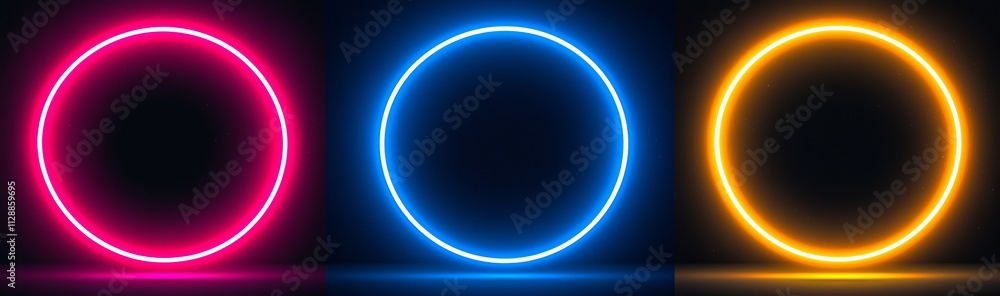 Neon ring with solar eclipse and moon light. Fire glow in halo. Galaxy effect on fantasy sphere in purple and orange. Realistic frame overlay. Neon ring with solar eclipse and moon light. Fire glow in halo. Galaxy effect on fantasy sphere in purple and orange. Realistic frame overlay.