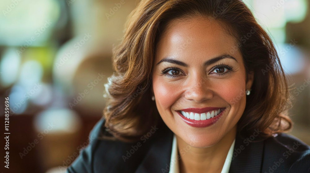 Cheerful Hispanic businesswoman exudes confidence and leadership in her office Cheerful Hispanic businesswoman exudes confidence and leadership in her office